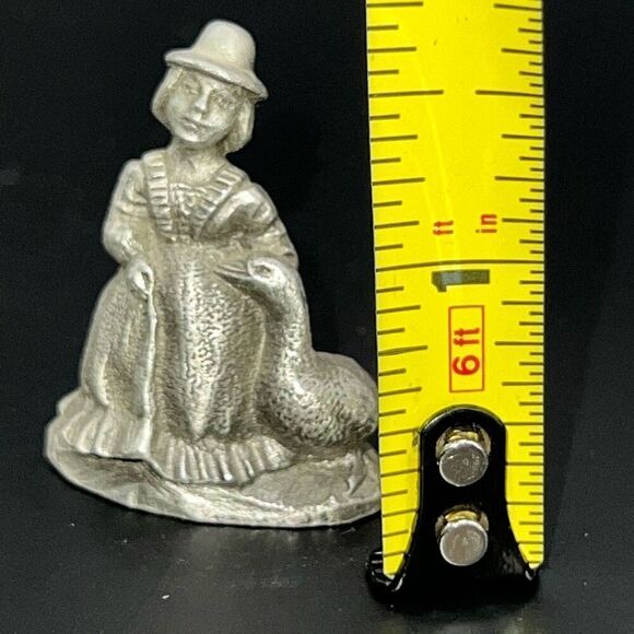 Vintage Mini Pewter? Metal Lady With Duck Silver Tone Collectable Dollhouse - Picture 5 of 7